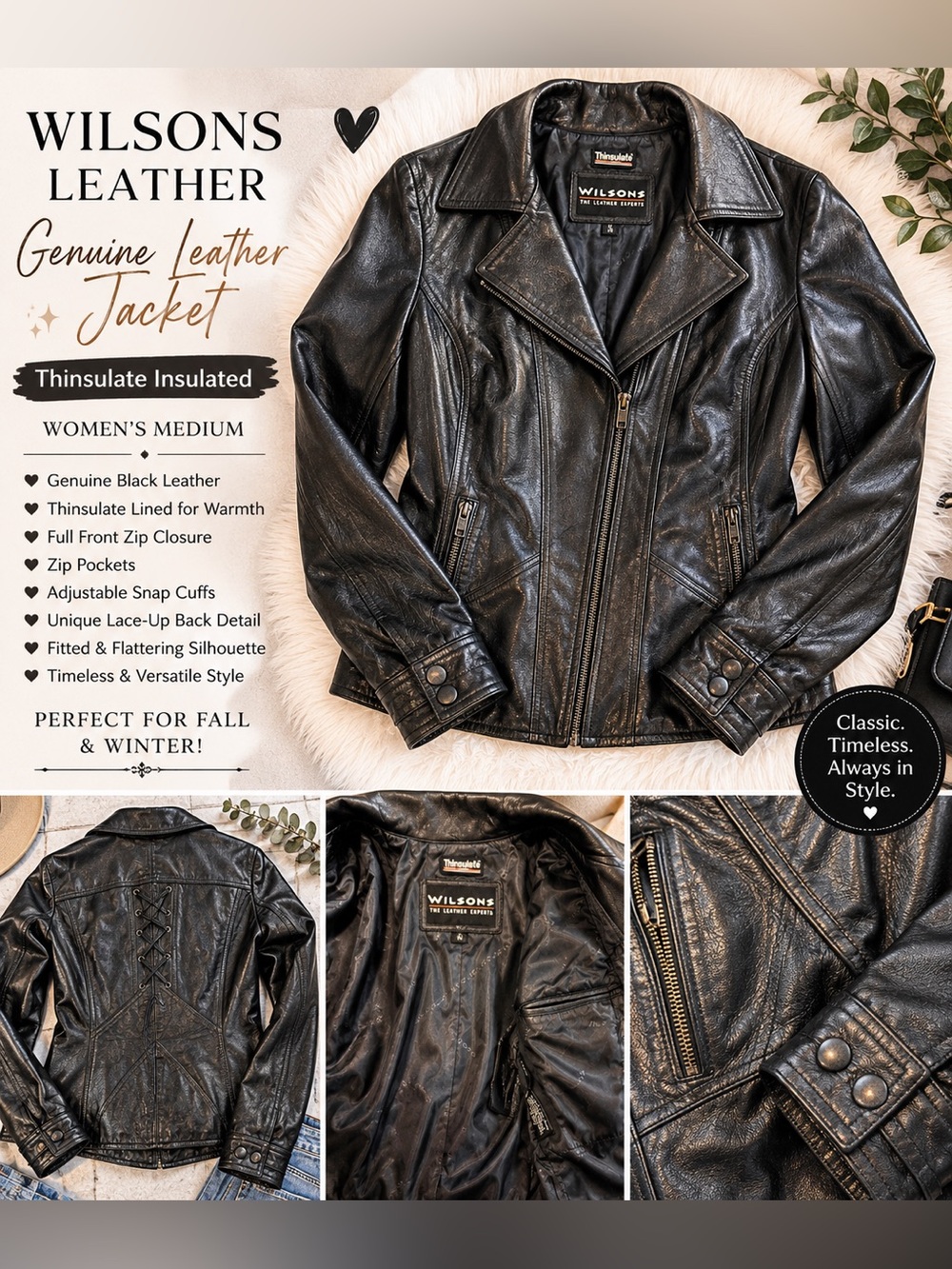 Wilsons Leather Black Thinsulate-Insulated Moto Jacket